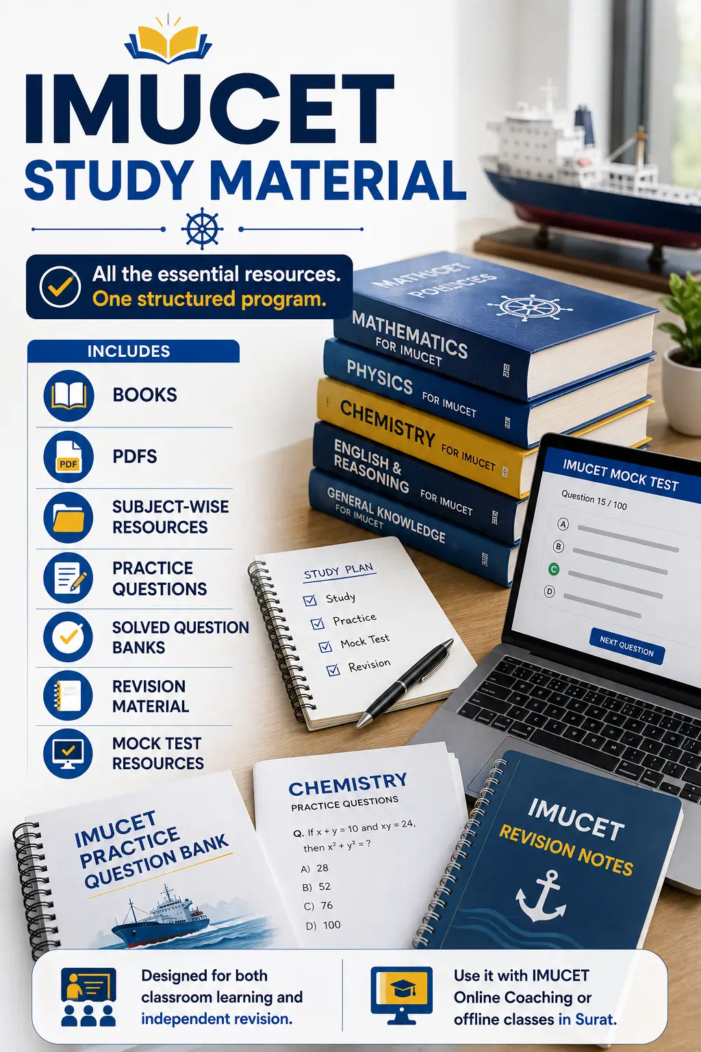 IMUCET study material including books, PDFs and practice questions